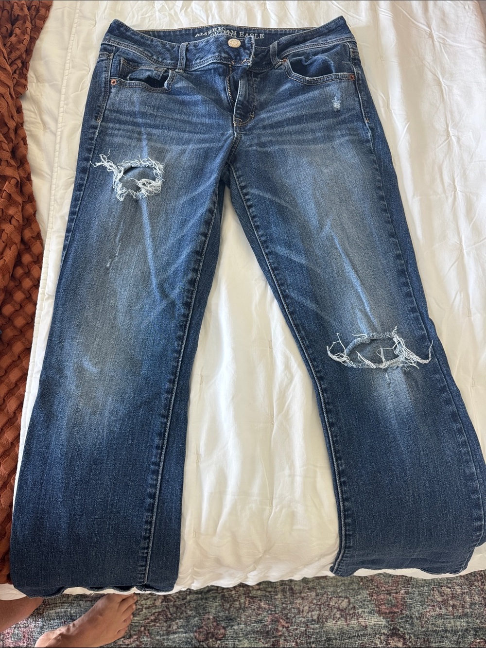 American Eagle Outfitters Distressed Dark Blue Flare Jeans